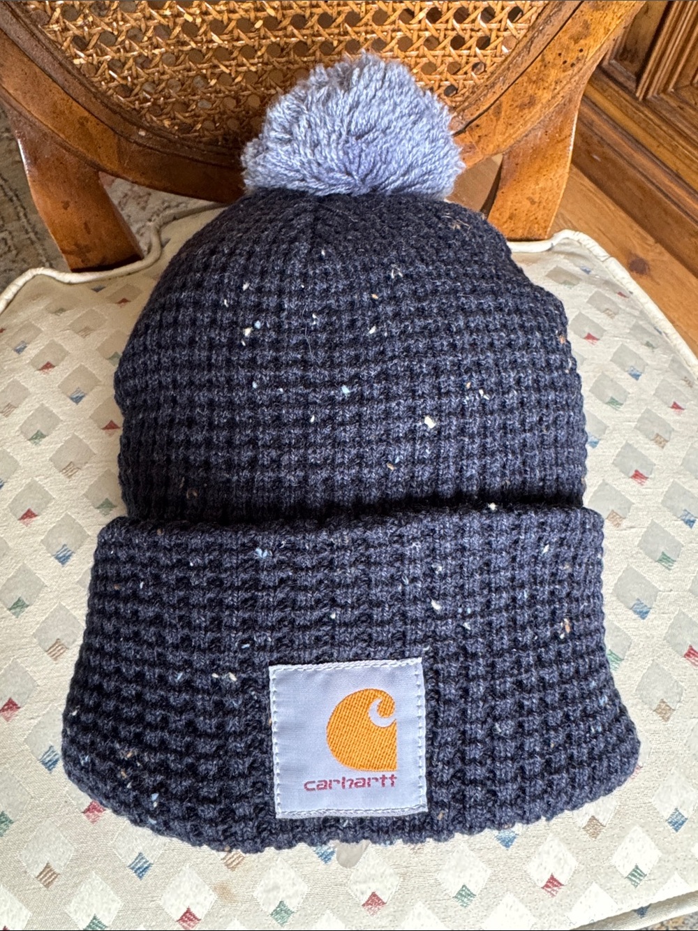 Carhartt Wool Navy Knit Beanie with Pom